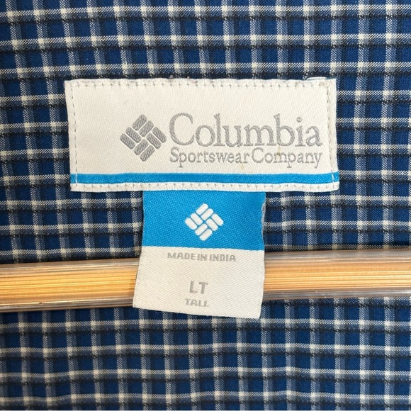 Columbia Plaid Button Down Long Sleeve Cotton Shirt-Blue-Men Size Large Tall - Picture 2 of 5